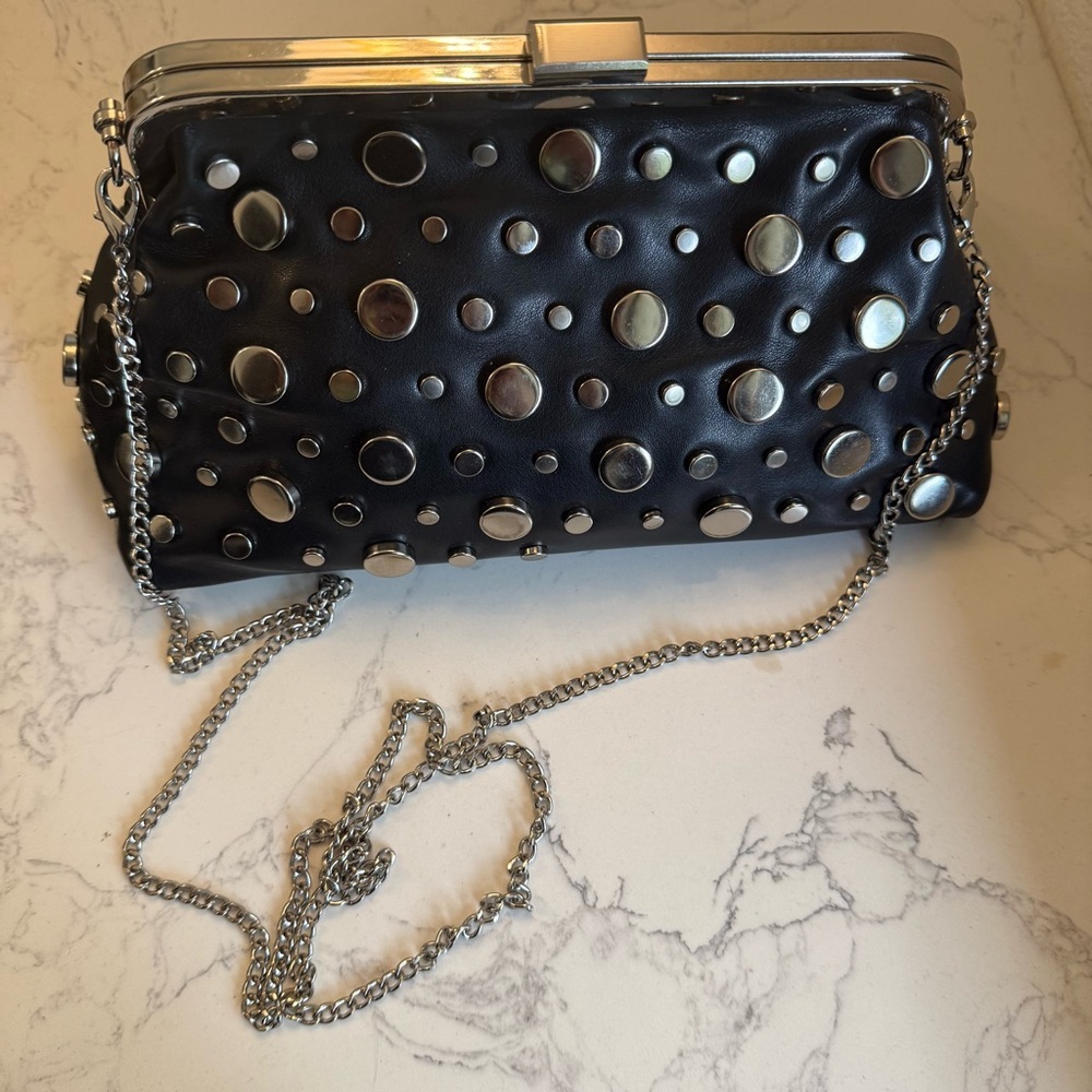 Black Studded Clutch with Chain Strap